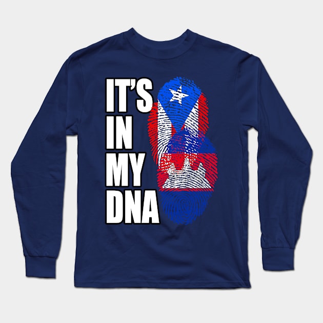 Cambodian And Puerto Rican Mix DNA Flag Heritage Gift Long Sleeve T-Shirt by Just Rep It!!